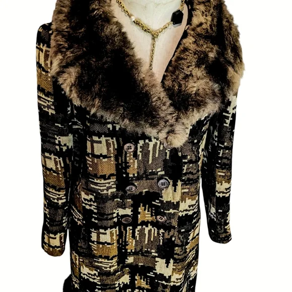 Vintage 60s Tapestry Coat with Faux Fur Trim RARE - Picture 6 of 11